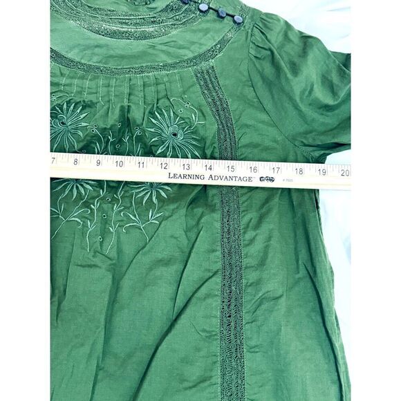 Beautiful J. Crew Green Long Sleeve Dress Cotton Eyelet Collar Accent EUC XS - Picture 8 of 11